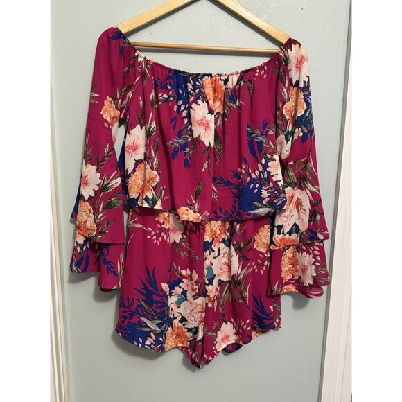 Peach Love California Pink Floral Bohemian Romper Sz S(R37) - Picture 1 of 12